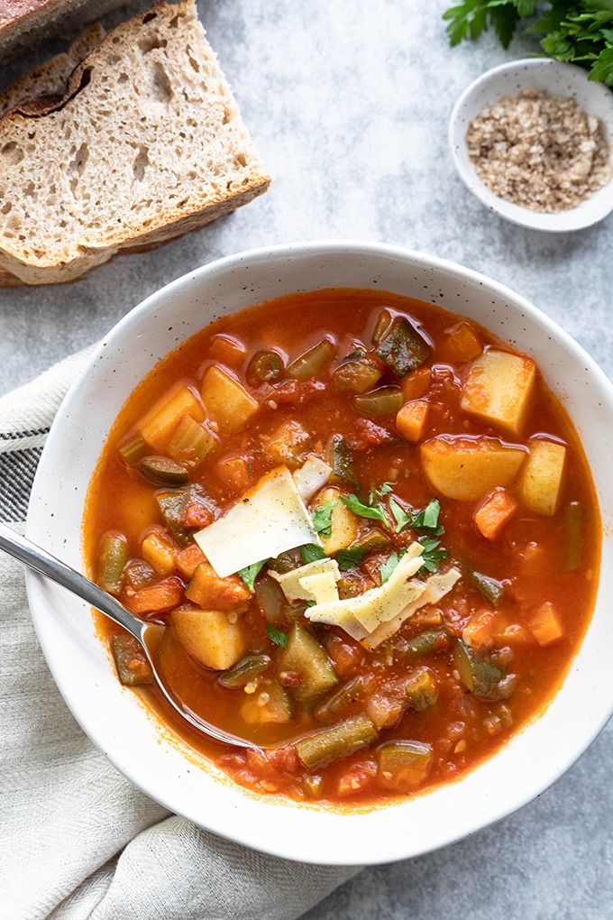 minestrone soup in a large bowl 