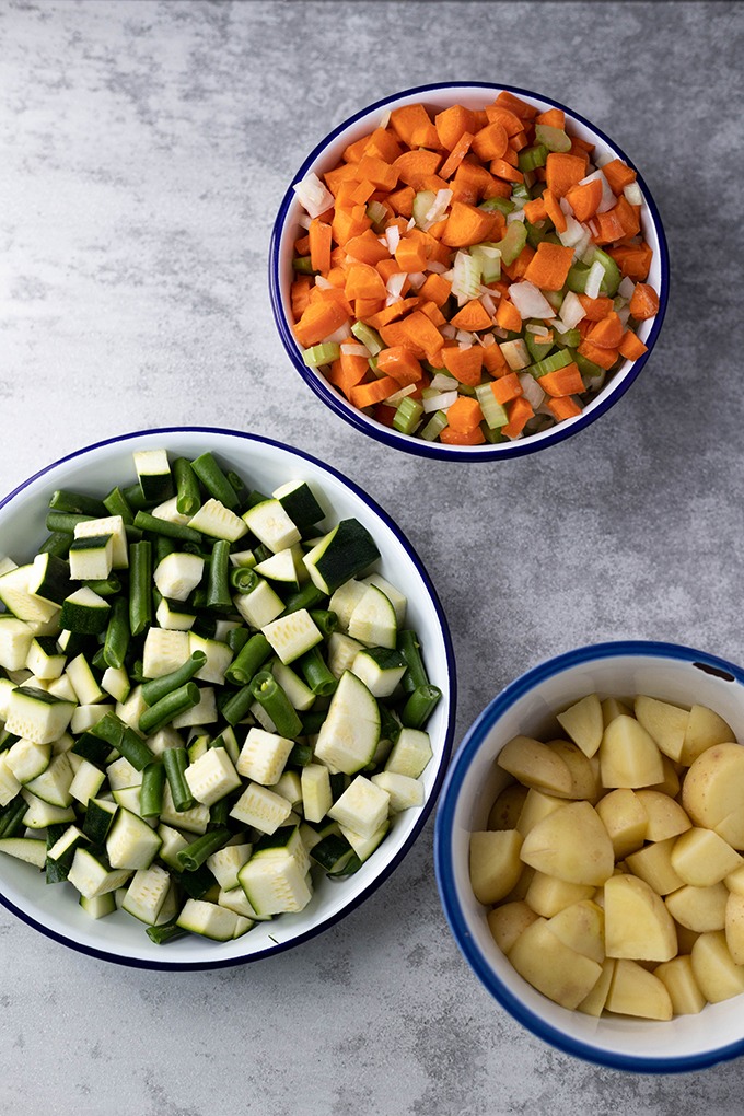 vegetables in small bowls together 
